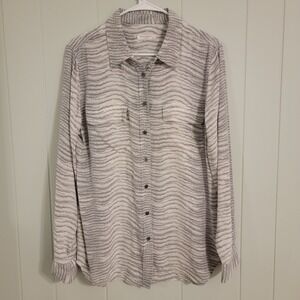 Equipment Femme Womens Silk Button Up Top Size Large Tiger Bengel Gray‎ Print